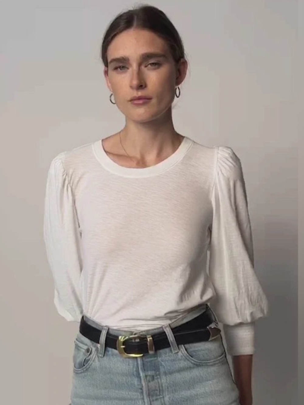 Nation LTD Loren Ivory Puff-Sleeve Smocked Cuff Long Sleeve top XS